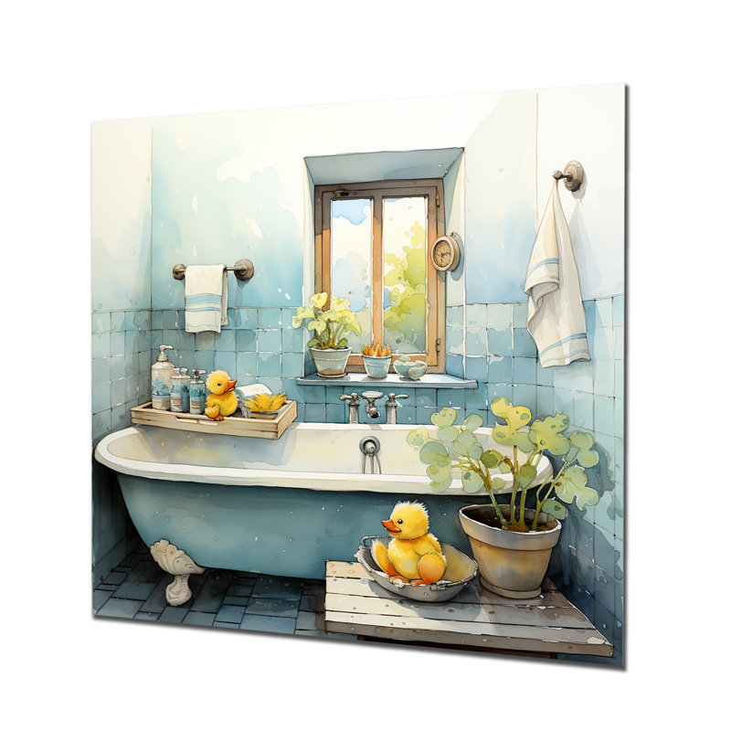 «Yellow Duck Bathroom Dip II», art mural en métal Coyote, H 16 po x l 16 po