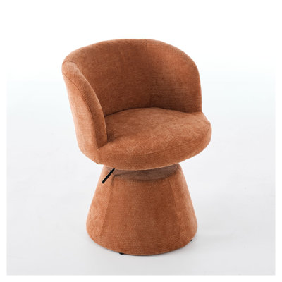 Adjustable Height 360° Swivel Bar Stool with Terracotta Chenille Upholstery - Round Seat