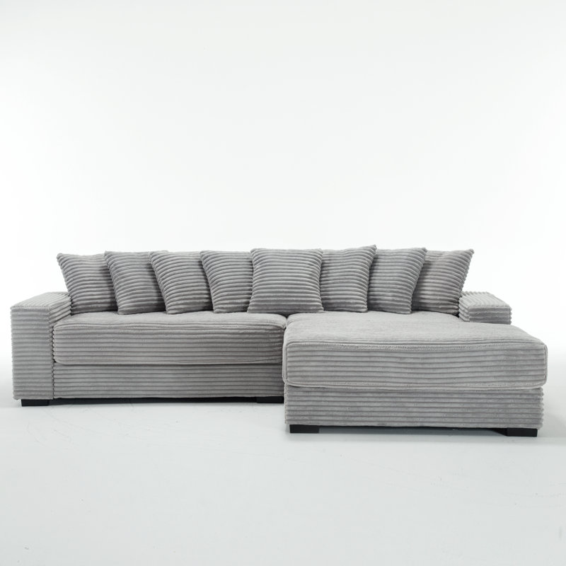 Canapé en velours côtelé modulaire à compression, Face à la droite, Velours côtelé gris
