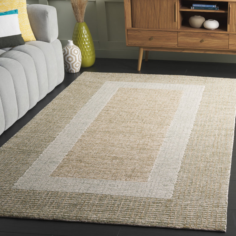 Pine 705 Hand Tufted Wool; Cotton; Latex Geometric Rug in Green/Ivory, Rectangle 5' x 8'