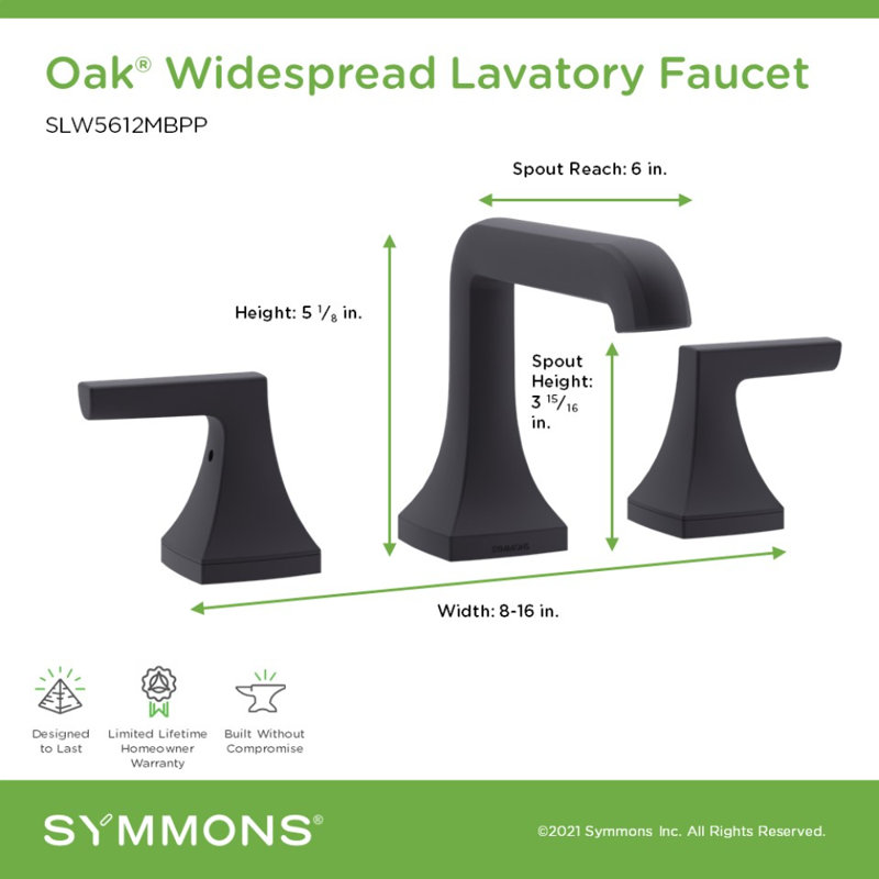 Oak Widespread Two-Handle Bathroom Faucet with Push Pop Drain Assembly (1.0 GPM), Matte Black