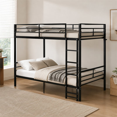 Lit superposé en métal pour deux personnes, cadre de lit superposé silencieux avec échelle, barrière de sécurité haute et espace de rangement intégré, noir