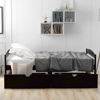 Structure de lit plateforme moderne avec lit simple et deux tiroirs