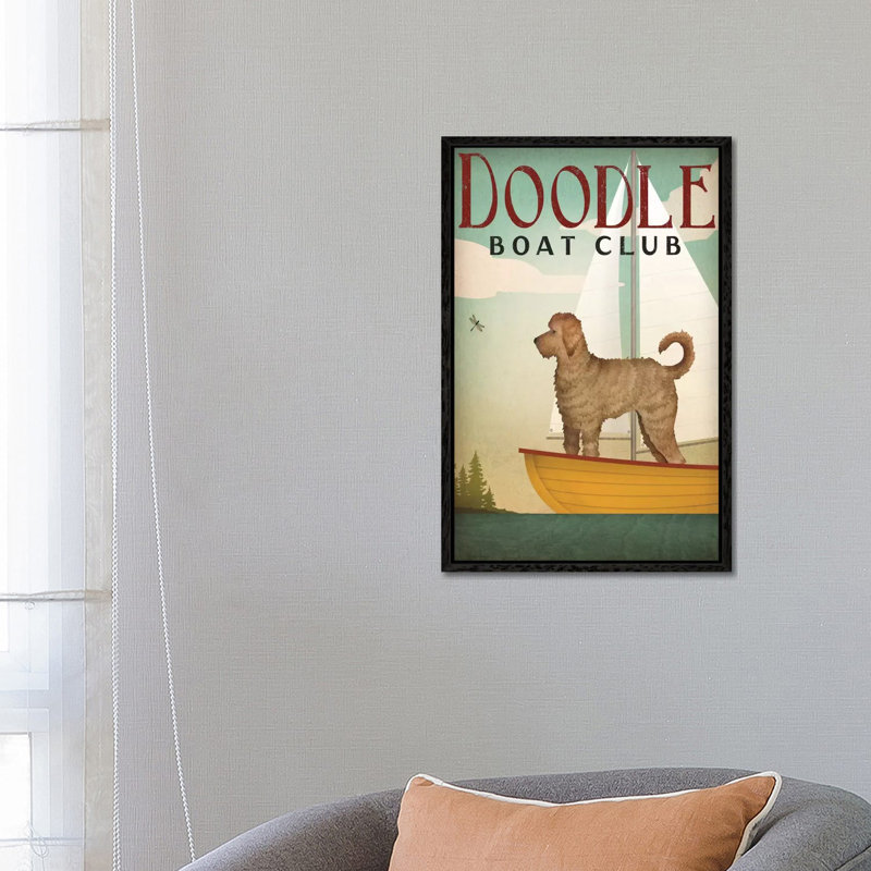 Doodle Boat Club by Ryan Fowler - Wrapped Canvas Painting, 66.04 cm H x 45.72 cm W, Black Floater Framed