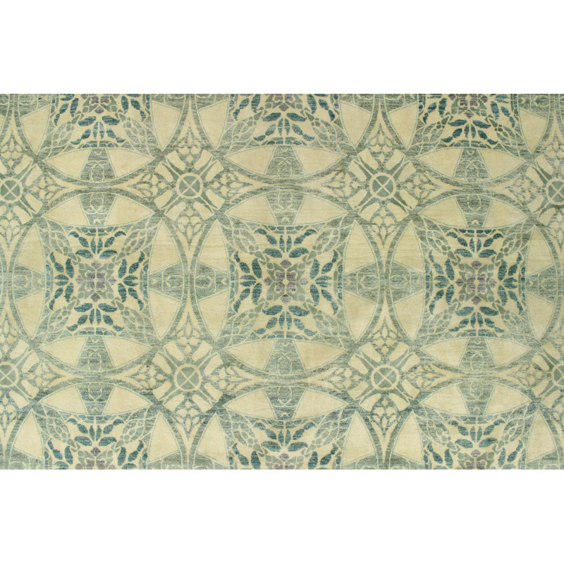 Tapis unique en laine noué à la main beige / vert 9 pi 11 po x 14 pi 5 po Suzann