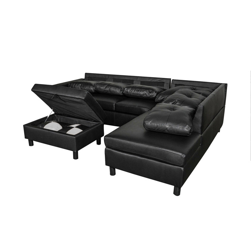 Ensemble de canapé modulaire 3 pièces, (noir) Canapé en similicuir orienté à gauche avec repose-pieds avec rangement gratuit