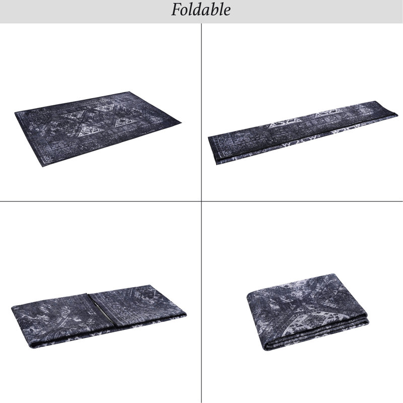 4x6 Washable Rug - Non-slip Backing, Non-shedding. Low-pile Area For Dining Room, Kitchen, Bedroom. Soft, In Black + Gray, & Pet , Living Room Rugs Machine Washable, Non-slip. Low-pile, Non-shedding