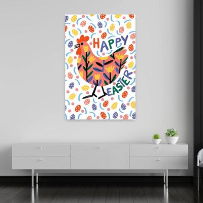 Happy Easter Chicken Colorful Vibrant Abstract Bird Spring Flower Wall Art Print