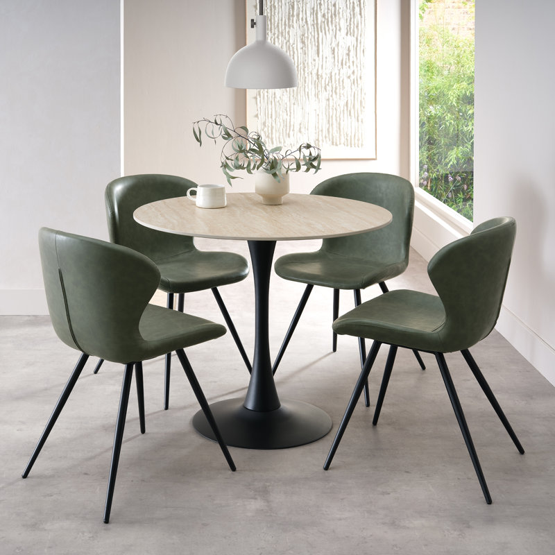 Mason Sintered Stone Table With 4 Arlo Chairs In Faux Leather, White, Green