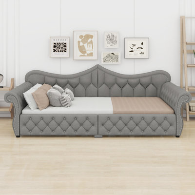 Nailhead Decor Upholstered Daybed with LED