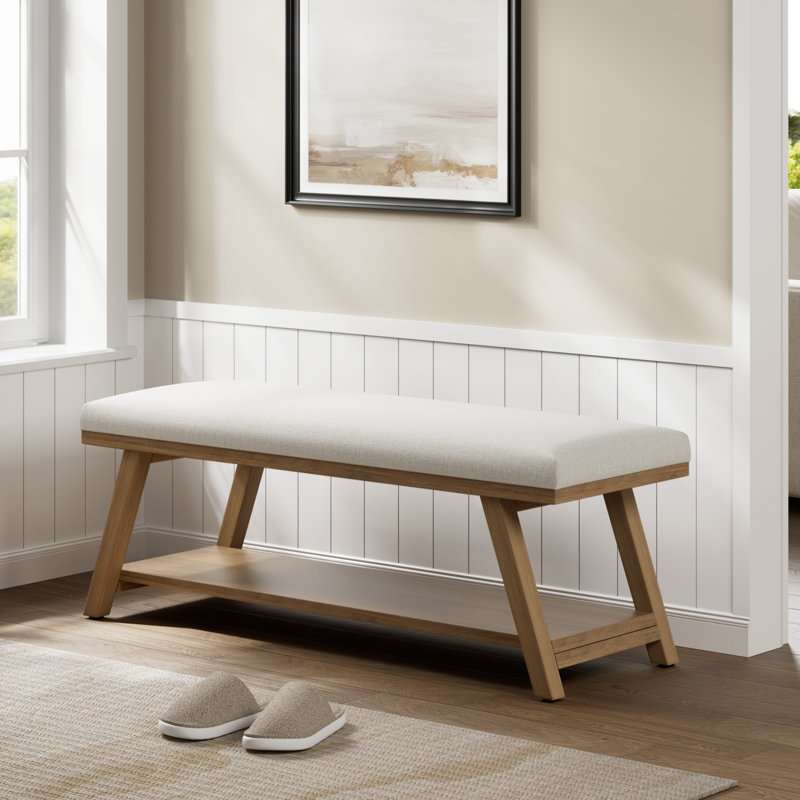 Banc de rangement rembourré en polyester l 45,3 po Hahnville, Beige