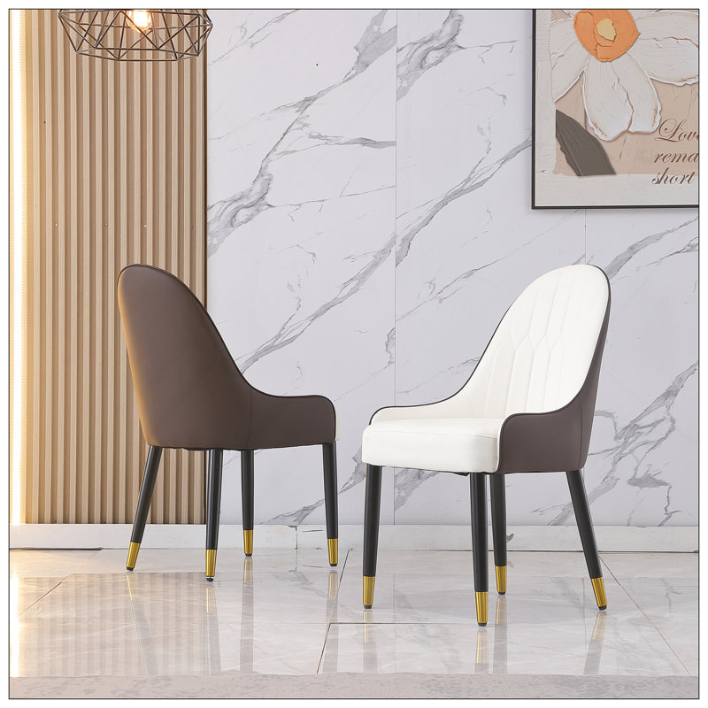Chaise de salle à manger avec pieds en cuir PU blanc et métal brun (ensemble de 2), Brun