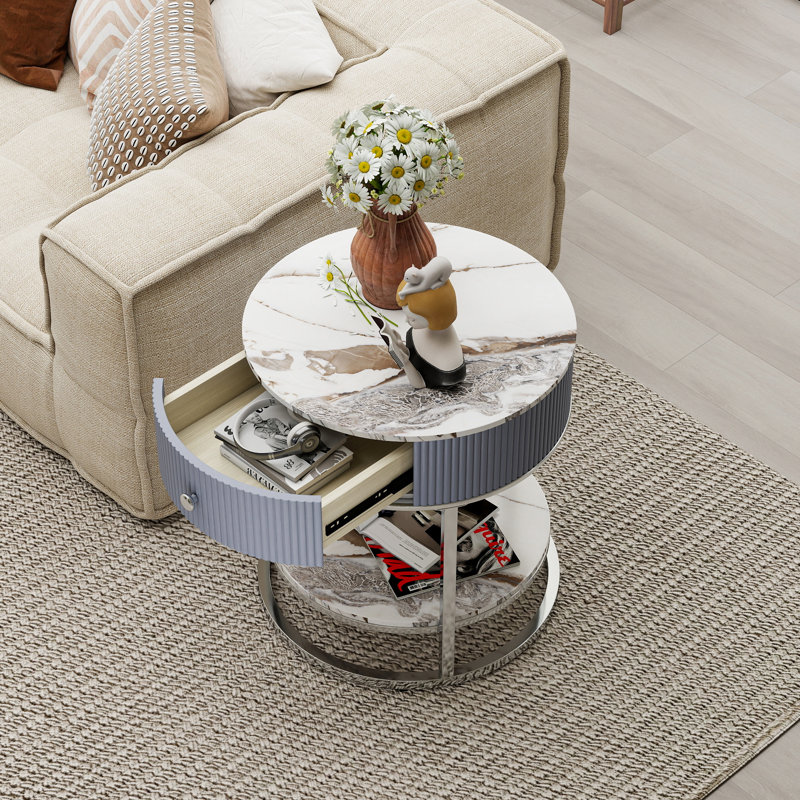 Frame End Table, Silver, Calacatta Gold/Silver