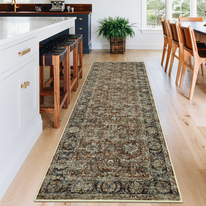  Washable Rugs for Living Room, Non Slip Low Pile Vintage Area Rugs for Bedroom, Stain Resistant Contemporary Foldable Neutral Soft Carpet, Indoor Distressed Floor Mats