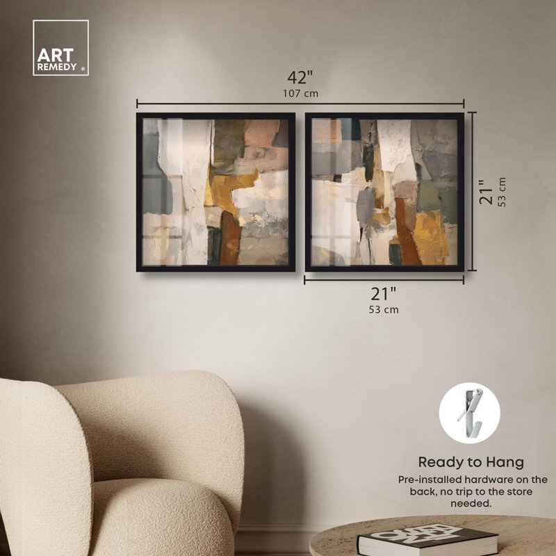 Ensemble de décoration murale « Patchwork Plains Duo Shadowbox » de Art Remedy, cadre noir, 12 x 12, 21" H x 21" W