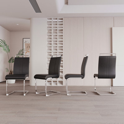 4Pcs Modern Dining Chairs,Pu Faux Leather High Back Upholstered Side Chair With C-Shaped Tube Plating Metal Legs For Dining Room Kitchen Vanity Patio Club Guest Office Chair (Pu Leather)