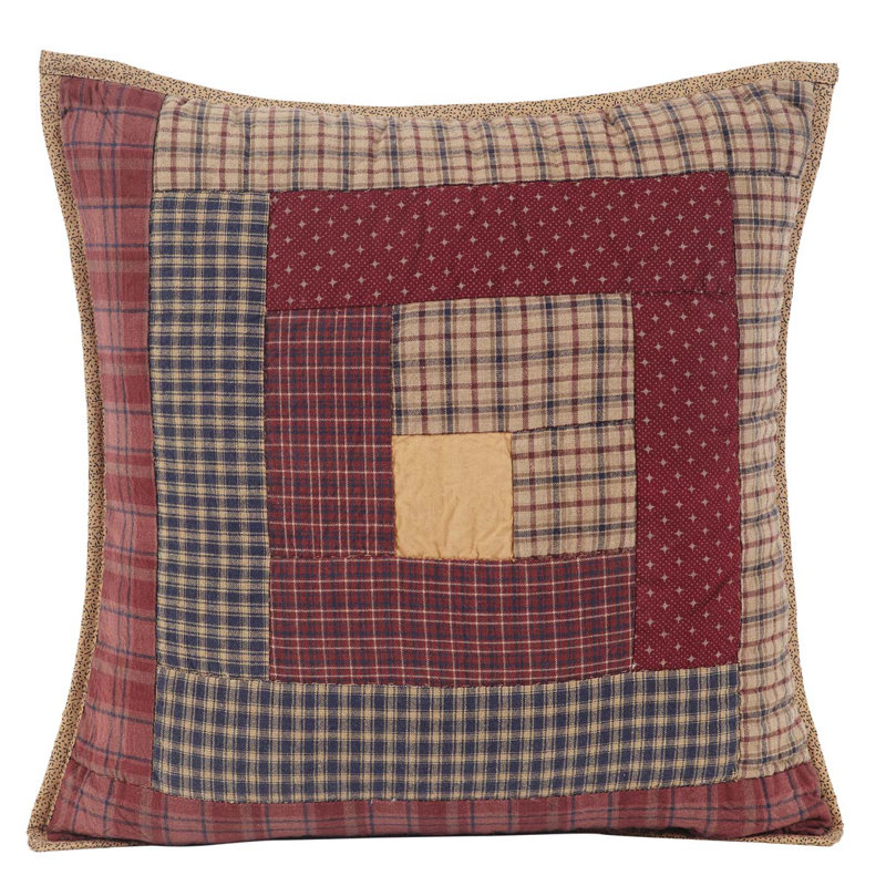 Millsboro 16'' Square Quilted Cotton Pillow in Burgundy and Navy