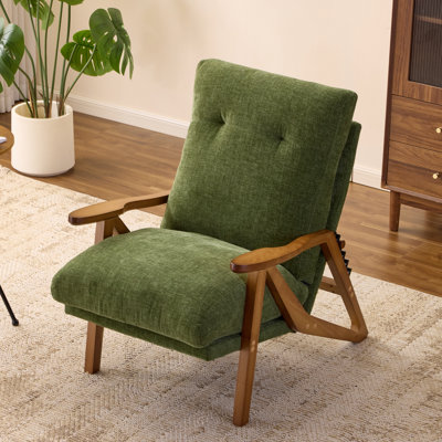 Chenille Upholstered Accent Chair With 5-Position Adjustable Backrest, Rubber Wood Arms, Indoor Leisure Chair