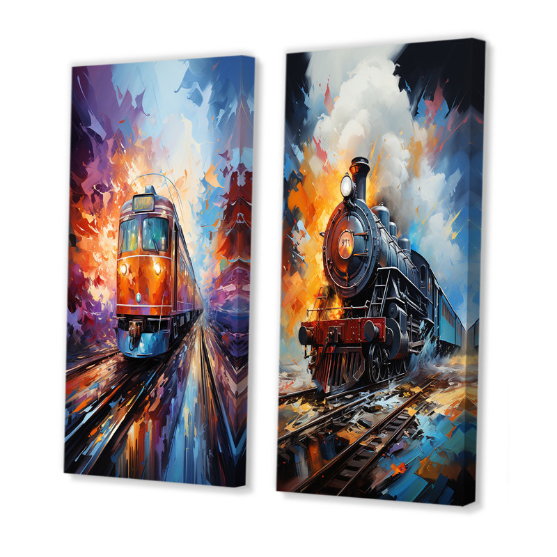 «Abstract Train Whirlwind», 2 pièces sur toile, H 32 po x l 32 po, Toile tendue