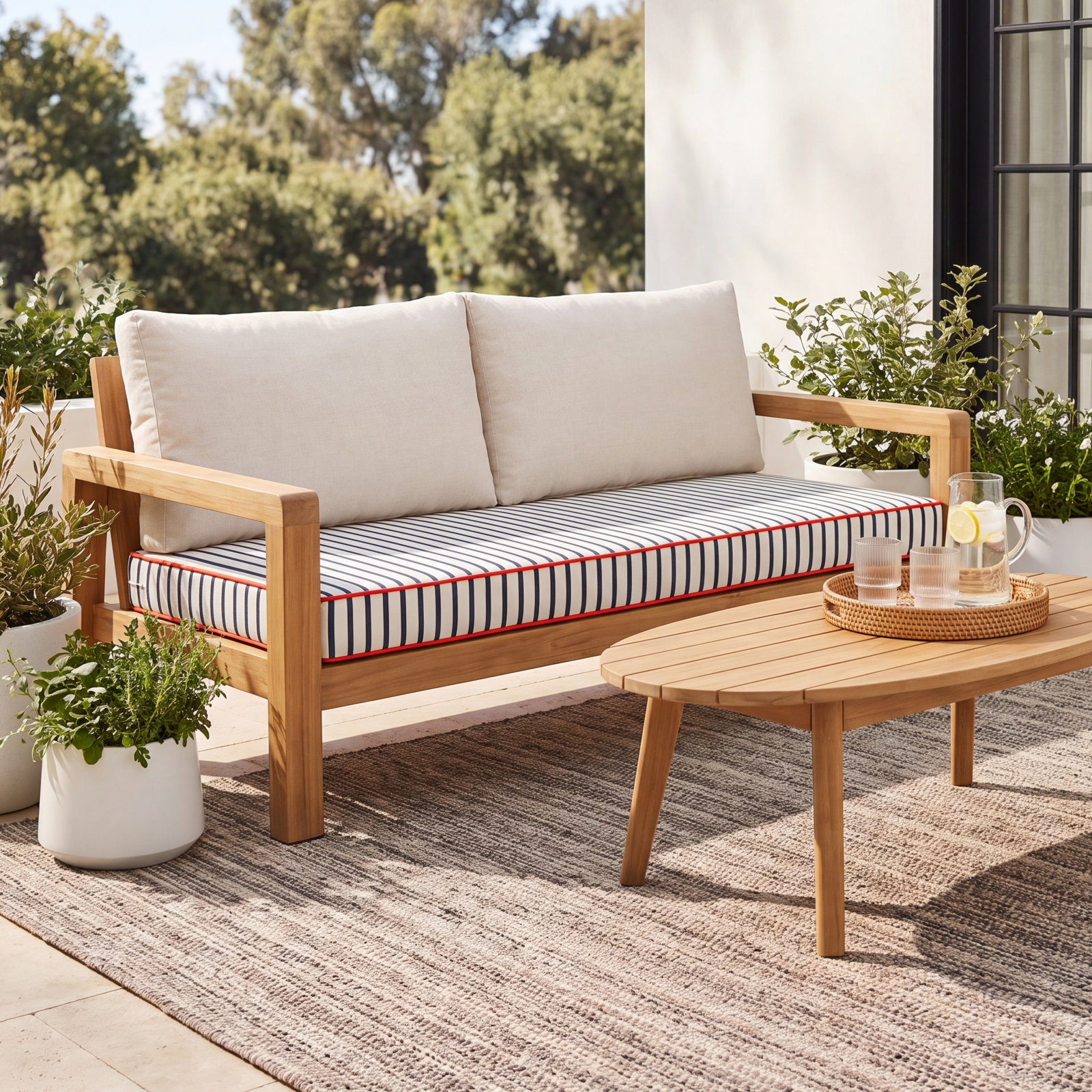 Striped Outdoor Bench Cushion, 2" H x 43" W x 18" D