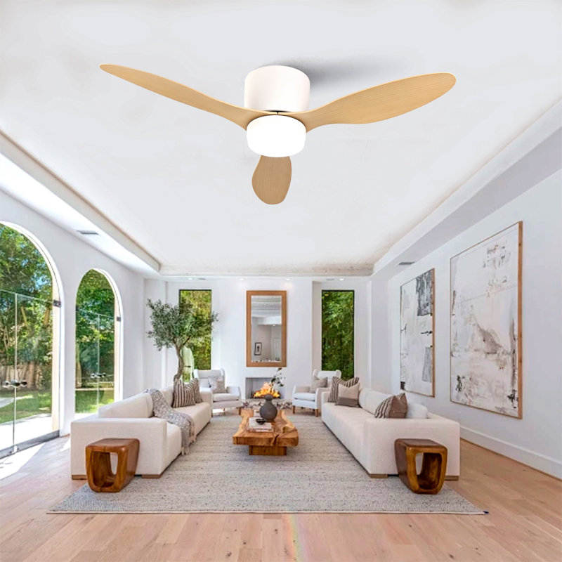 Ventilateur de plafond de 42 pouces avec lumière, conception encastrée ultra-mince, 3 pales en plastique ABS, télécommande incluse, réglage à 6 vitesses, moteur à courant continu réversible, fonctionnement silencieux, idéal pour les chambres à coucher, intérieur / extérieur