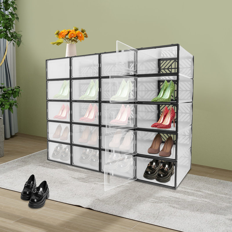 Boîte de rangement pour 20 paires de rangement pour chaussures empilable noir 36,22 po, Noir