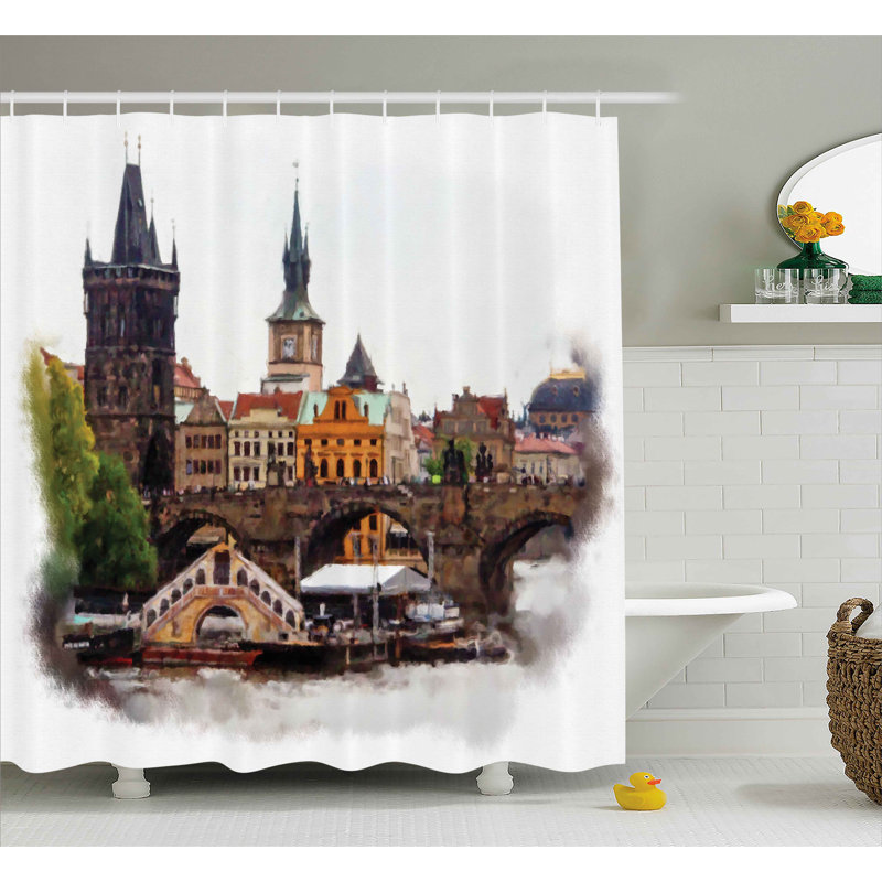Rideau de douche simple à caractère calme paysage Brunelle, l 69 po x L 84 po