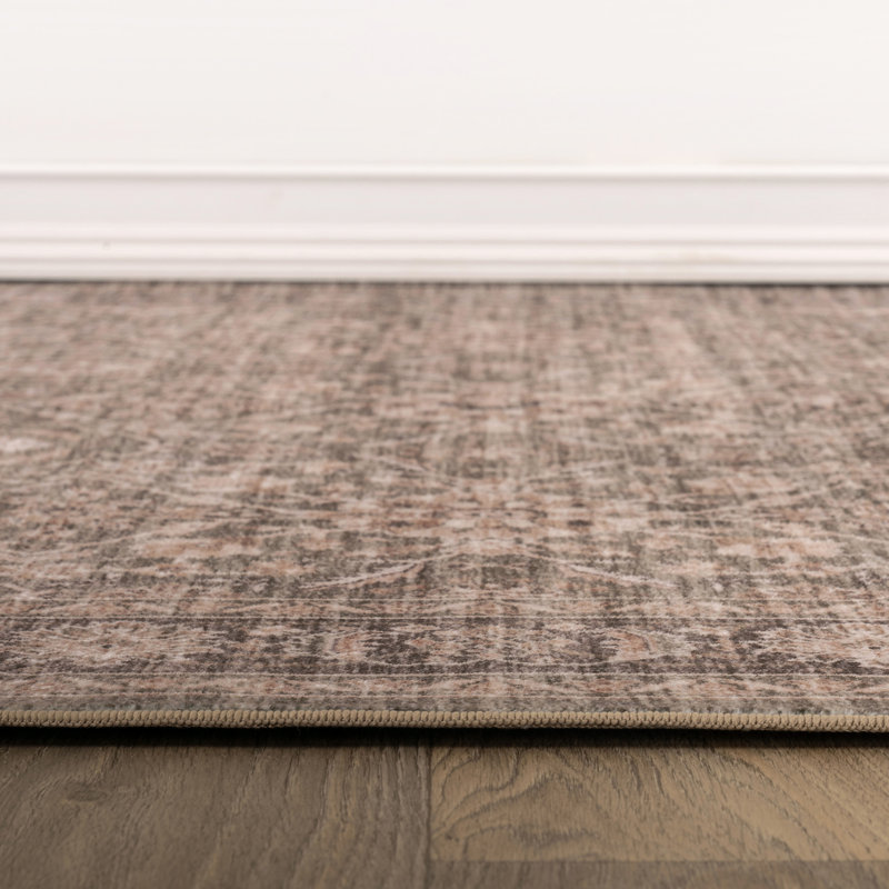 Tapis vert sauge traditionnel à revers antidérapant lavable à la machine, Vert, 2 pi x 12 pi