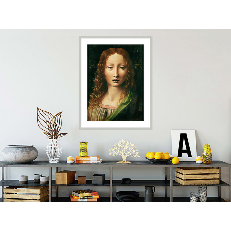 Tête du Sauveur (huile sur panneau) par Leonardo Da Vinci, impression giclée encadrée, H 41,5 po x l 32,47 po