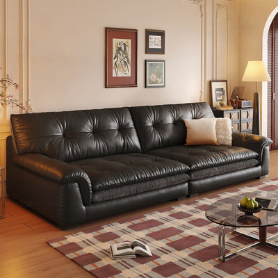 Black Genuine Leather Modular Sofa cushion Fourseat