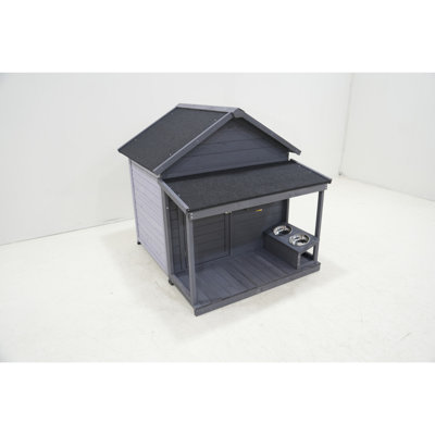 Large Dog House, Long 44.2" X Wide 44.6" X High 44.6" Solid Wood Asphalt Roof Dog House With Large Terrace For Large Dogs, Weatherproof Large Dog House (Improved),Small Wooden Doors That Can Be Locked