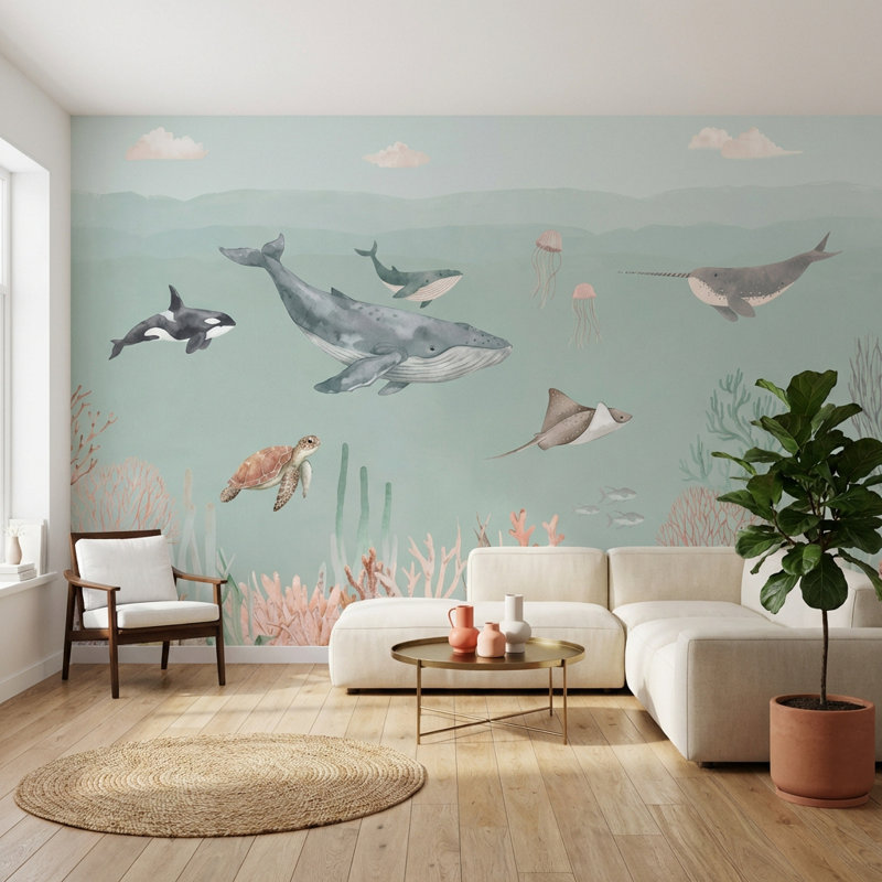Décoration murale Marine Life, Non tissé non collé, 160 po x 108 po