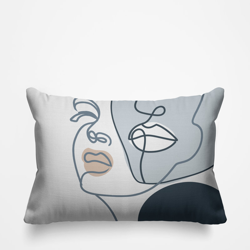 Coussin décoratif intérieur / extérieur Conte Minimalist Line Face, gris