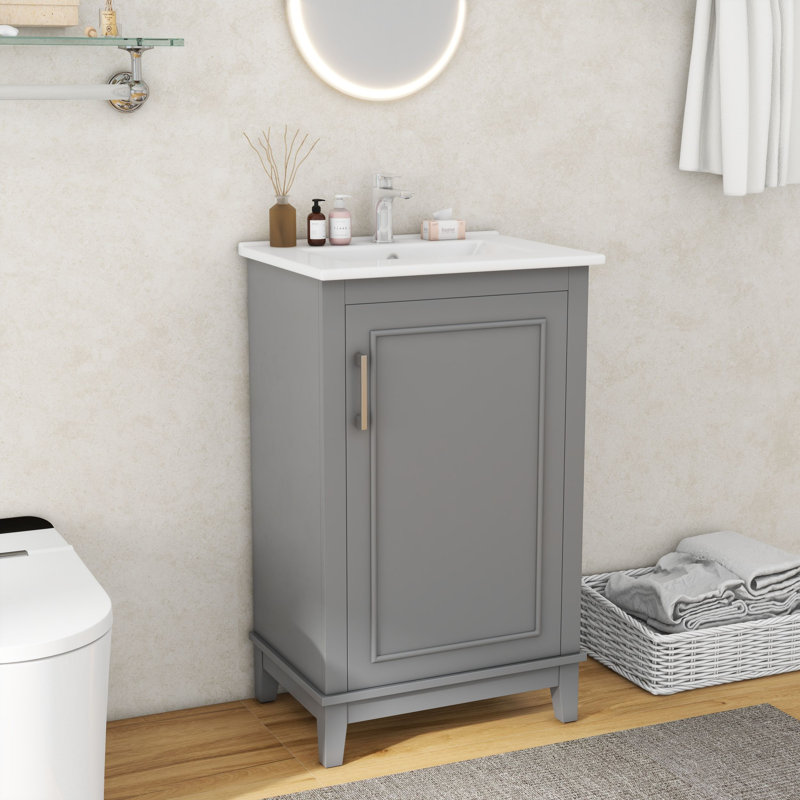 Meuble-lavabo simple 20 po avec plateau en céramique Ratnam, Gris