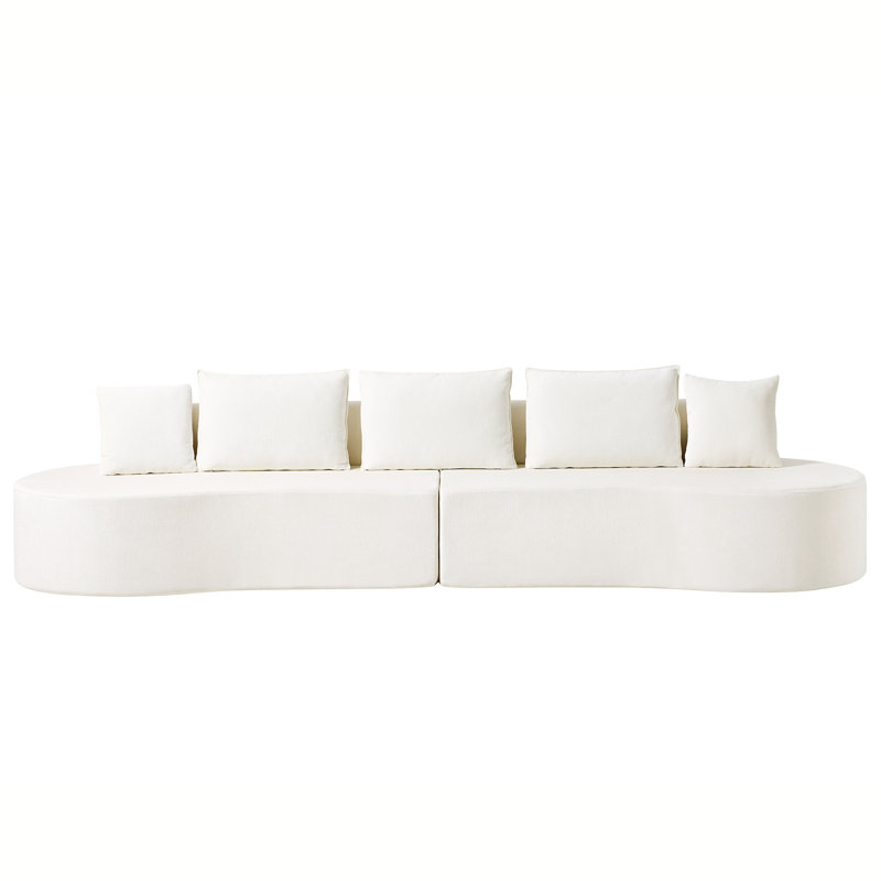 Modern Organic Curved Modular Compression Sectional Sofa with High-Density Foam, White