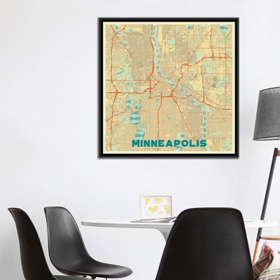 «Minneapolis Retro Urban Blueprint Map» par Hubert Roguski - Estampe numérique sur toile tendue avec châssis