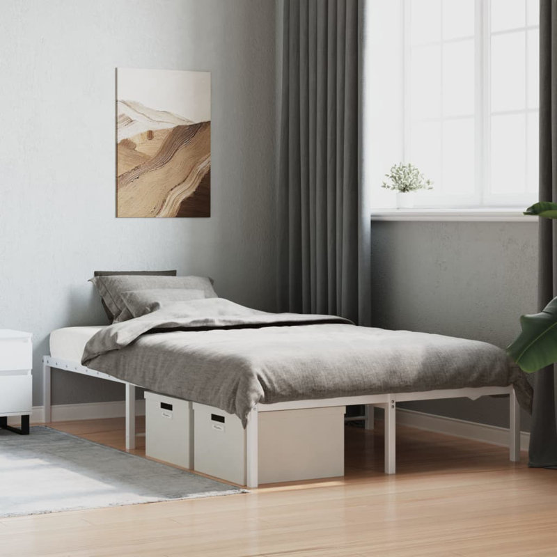  Cadre de lit en métal sans matelas blanc 47,2 po x 78,7 po, Double TG (207 cm x 146 cm), Blanc