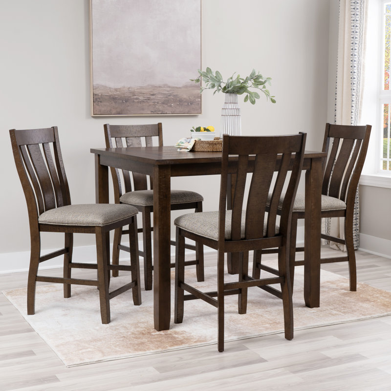 Taneytown Counter Height 5 - Piece 42" Wood Mission Slat Back Dining Set, Brown