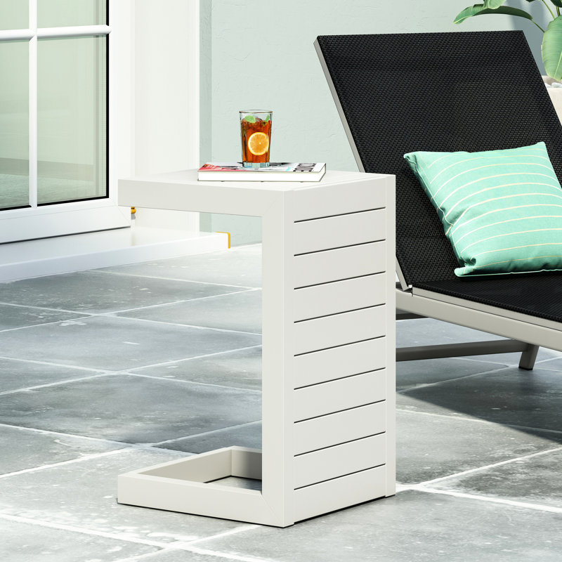 Table d'appoint grise avec structure en aluminium pour le plaisir extérieur - l 14,5 po x P 15 po H 24 po Structure légère à l'extérieur l 14,5 po P 15 po H 24 po
