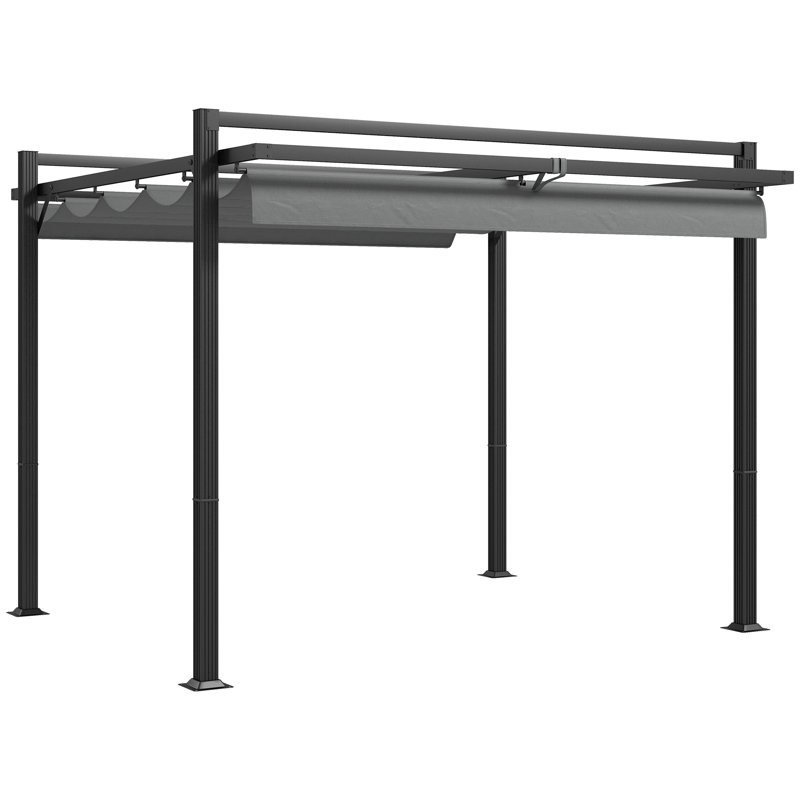 Outsunny 4 x 3m Metal Outdoor Pergola with Retractable Roof, 235cm H x 295cm W x 295cm D, Grey