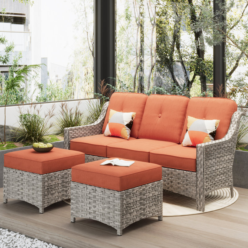 Shannyn 72.05'' Wide Straight Wicker Patio Sofa with Cushions, Red