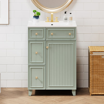 Armoire de salle de bain 24 po avec lavabo en céramique - Espace optimisé, lavabo couleur 24 po, construction, pratique