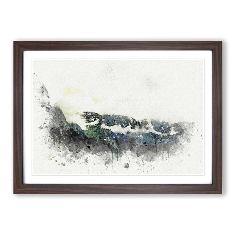 Lake & Mountains in Alaska in Abstract - Picture Frame Graphic Art Print, 35cm H x 50cm W x 2cm D, Walnut