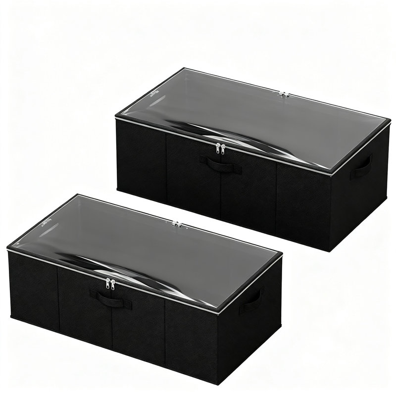 Under Bed Storage Container With Lid, Large Organizer Bin   (Black), Black