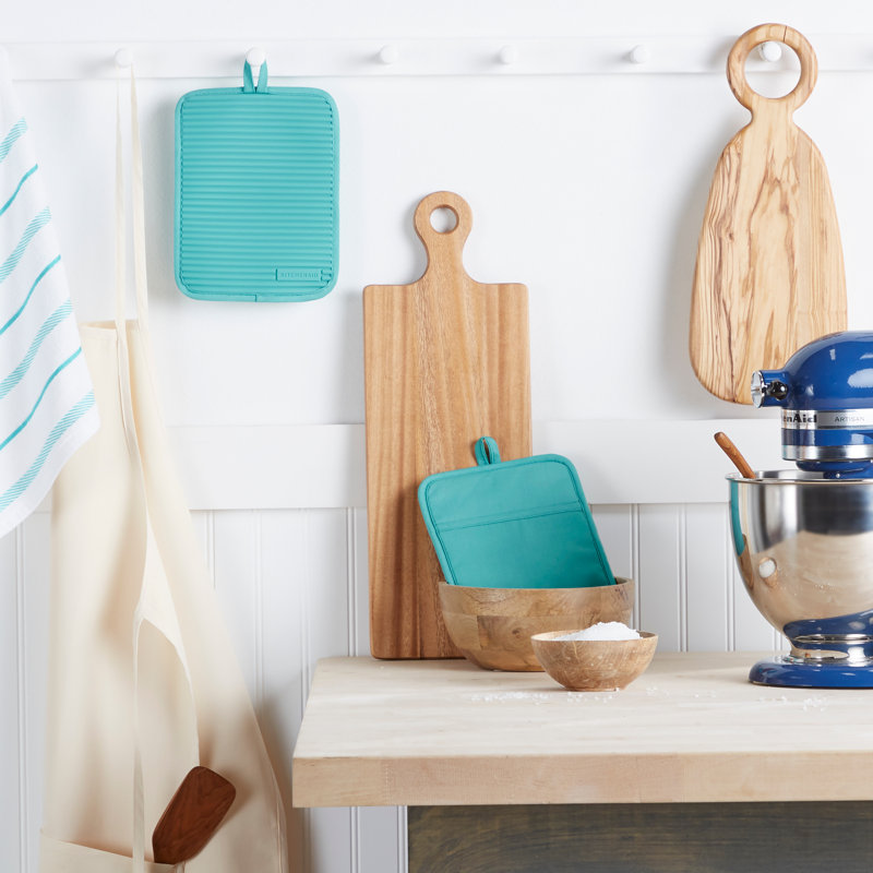 KitchenAid Ribbed Soft Silicone Potholder, Aqua