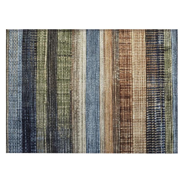 Machine Washable Indoor/Outdoor Xhevrie Blue Rug
