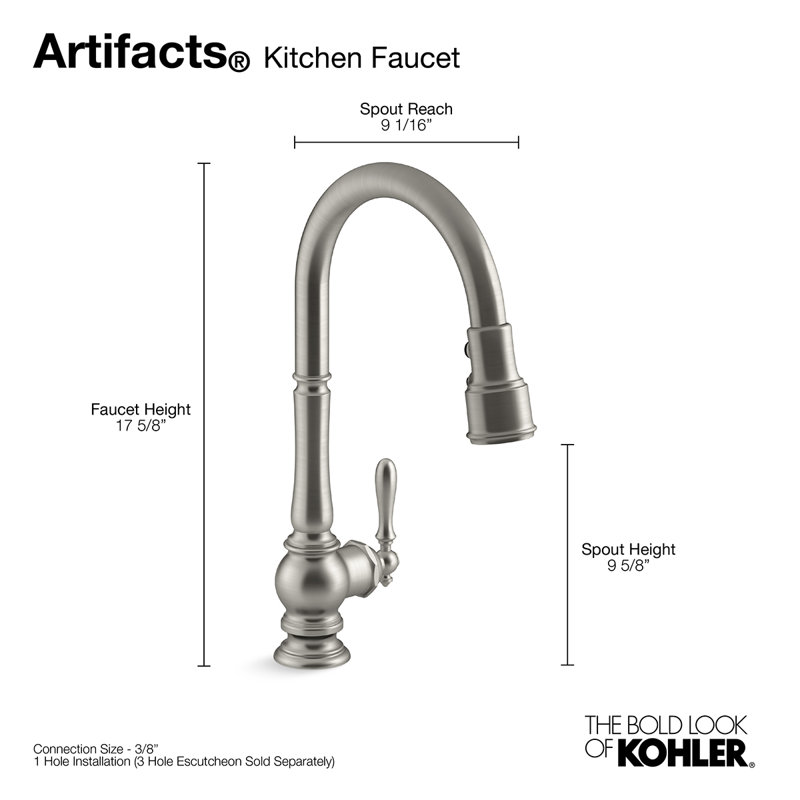 Artifacts® Pull Down Single Handle Kitchen Faucet, Vibrant French Gold