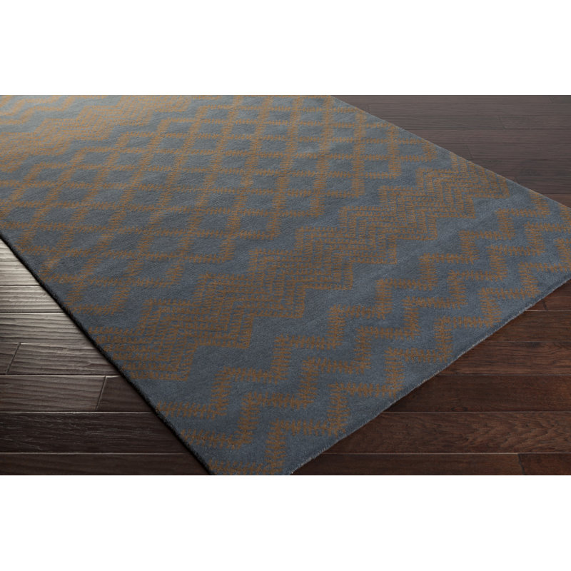 Halverson Hand-Tufted Wool Mocha/Navy Area Rug, Runner 2'6" x 8'