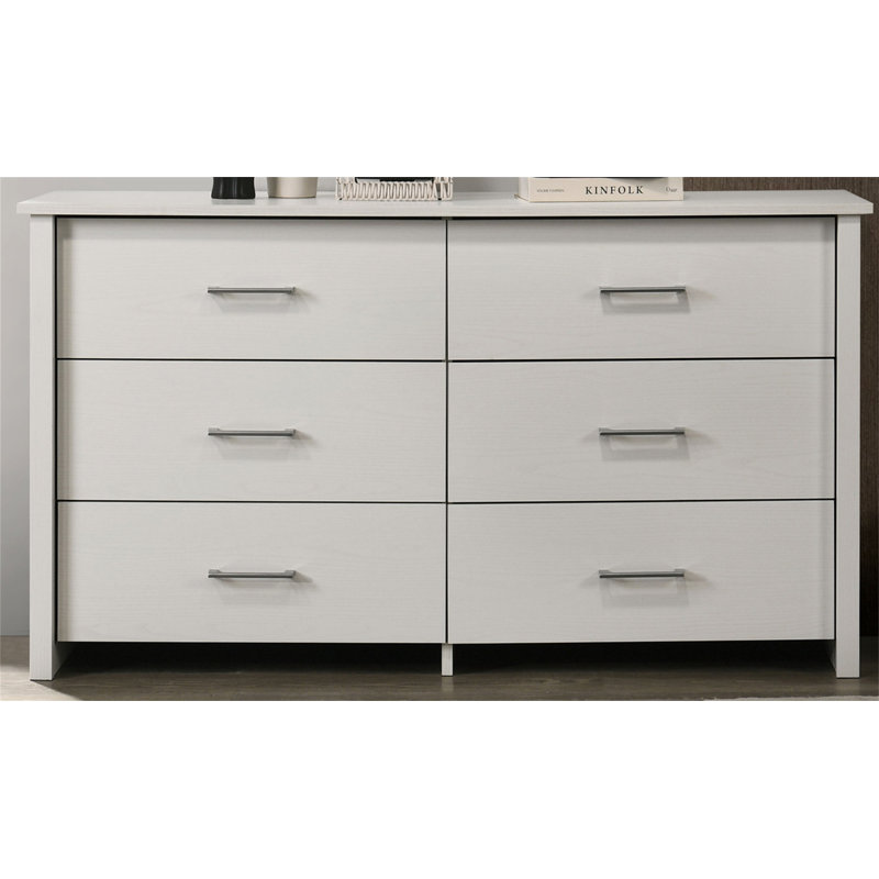 Commode blanche à 6 tiroirs avec poignées argentées Seraphiel, Blanc