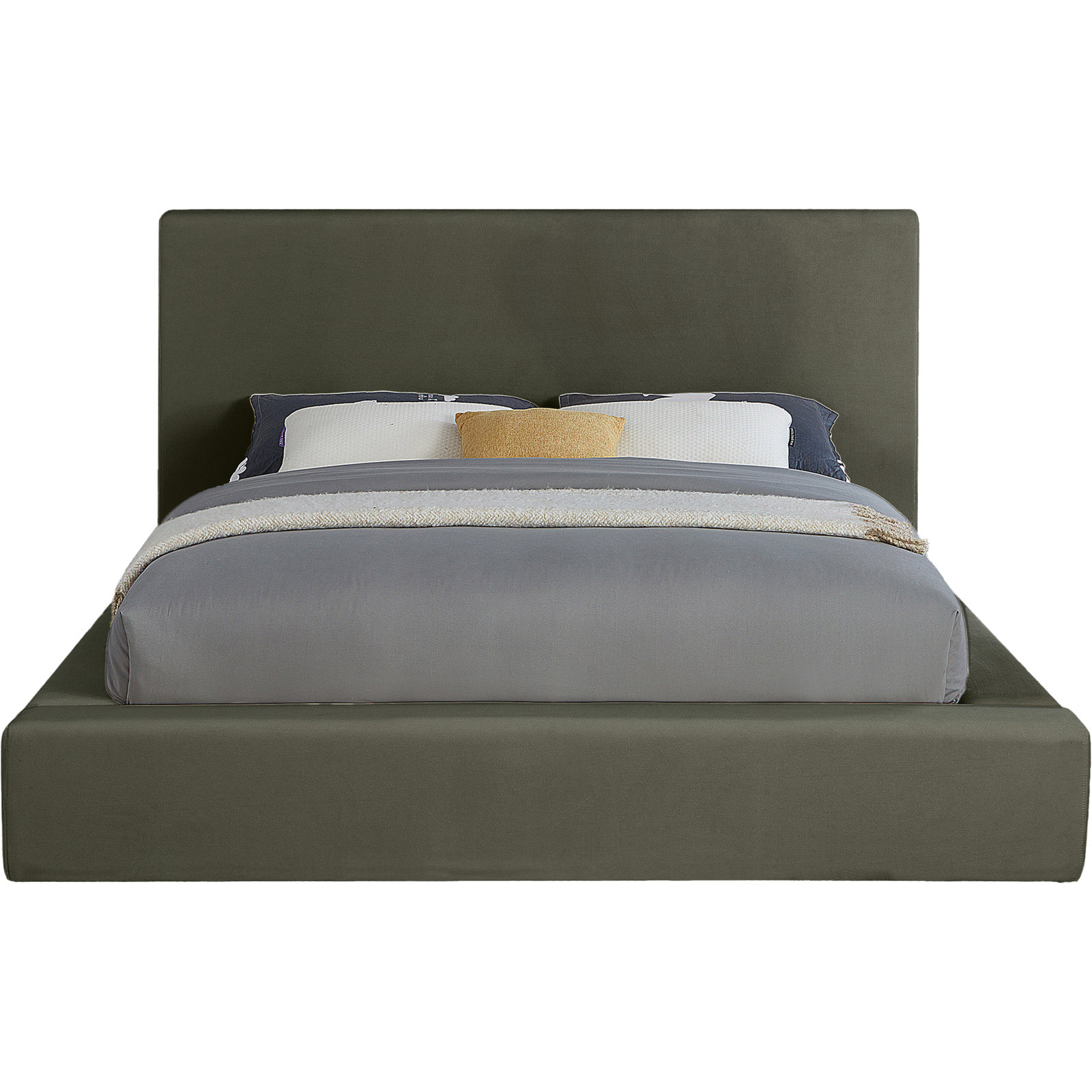 Ishia Upholstered Platform Bed, King, Green Velvet